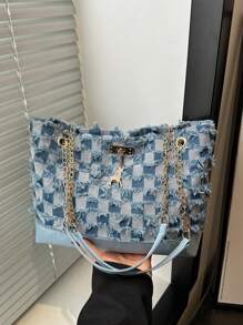Bolso de hombro con hebilla decorativa, costuras, cadena para el hombro, bolso de mujer con hebilla decorativa, bolso tipo hobo de moda urbana, adecuado para compras, citas, regalo para mujeres, apropiado para adolescentes, estudiantes universitarias, trabajo, negocios, ir y venir