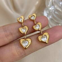 1 对女士心形吊坠耳环时尚彩色吊坠耳环不锈钢耳环派对日常珠宝生日礼物 - 彩色 - 查看 11