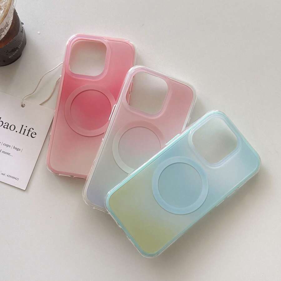 夏季简约清新渐变色双层磁吸手机壳适用于 16 Pro Max/15 Pro Max/14 Pro/13，时尚/艺术/设计感十足的女士手机壳 - 彩色 - 查看 1