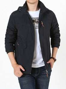 Men's Casual Waterproof Windbreaker, Men's Coats, Winter Coat, Hoodies, Camping, Hiking Jacket - 黑色 - 查看 3