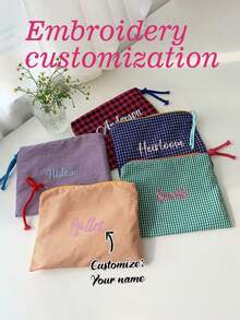 1 件个性化女士格纹化妆包，便携式旅行洗漱包，大容量刺绣化妆包，柔软多功能收纳包，刺绣姓名首字母包，高品质新娘伴娘礼物，适合日常使用，商务旅行，送给家人、朋友、母亲、伴侣的礼物，适合母亲节、情人节、护士节、教师节、圣诞节、周年纪念日、生日 - 彩色 - 查看 2