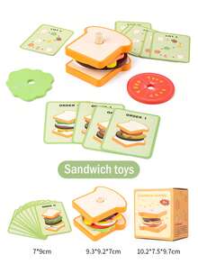 Children's Simulated Wooden Pretend Burger, Sandwich Set Column Matching, Educational Food Assembly Toys, Early Education Interactive Kitchen Pretend Toys Fun Stacking Toys That Simulate Food