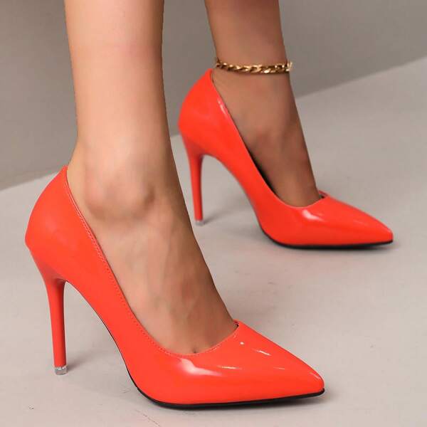 1 Pair Women Sexy Solid Color High Heel Slip-On Shoes, Fashion Stiletto Work Shoes For Formal Parties And Weddings
