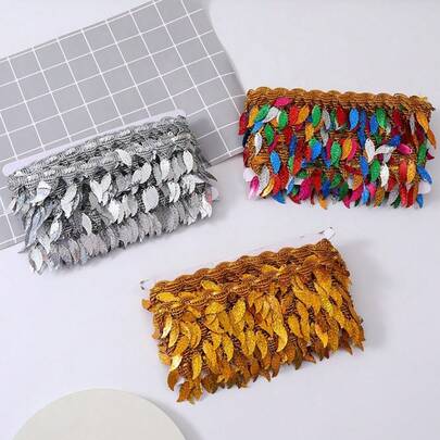 2 Yards 6cm Wide Plastic Leaf Shaped Sequin Tassel Decoration Curtain Tassels Fringe Trim Lace Diy Sewing Accessories For Crafts Tassel Latin Dance Performance Costume Fringes Sewing Fringe Tassels Tassel Fringe Trim Garniture Couture Sewing Fringes Fabric And Lace Tassels Crafts Lace For Crafts Tassel Decoration Embroidered Lace