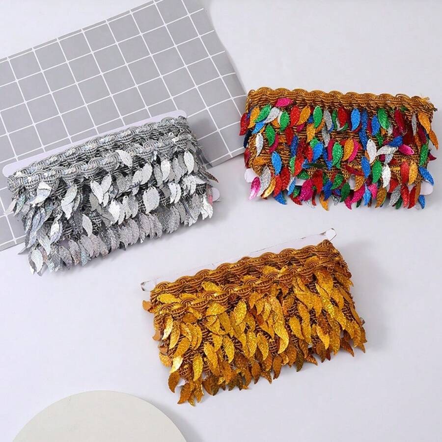 2码 6厘米宽 塑料叶形亮片流苏装饰窗帘流苏花边蕾丝 DIY缝纫配件 工艺品流苏拉丁舞表演服装流苏缝纫流苏流苏花边装饰高级定制缝纫流苏面料和蕾丝流苏工艺品蕾丝工艺品流苏装饰刺绣蕾丝 - 多色 - 查看 1