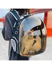 1 Set Mochila transportadora de mascotas + Manta para mascotas, Gatos pequeños/medianos y cachorros Transportín transparente y transpirable resistente al calor, Mochila transparente para gatos de viaje, Opciones de multicolor - Nailon transpirable, Cremallera, Diseño de cápsula, Adecuado para mascotas pequeñas, Excelente para viajes y uso al aire libre, Mochila de transporte para mascotas, Transparente, Portador de mascotas portátil