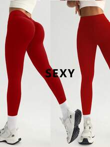 FWH Phiên bản tối giản sang trọng, nén eo chữ V + chi tiết xếp nếp nâng mông, co giãn 4 chiều cho khả năng vận động toàn diện, kiểu dáng đa năng vượt thời gian, thiết kế eo chữ V tôn dáng với khả năng kiểm soát bụng nhẹ nhàng, tự do vận động thoải mái, Thatgymtobrunchlook, thiết kế nâng mông xếp nếp, công nghệ kiểm soát bụng eo chữ V, quần bó yoga cạp cao thiết yếu - Đỏ - Xem 2