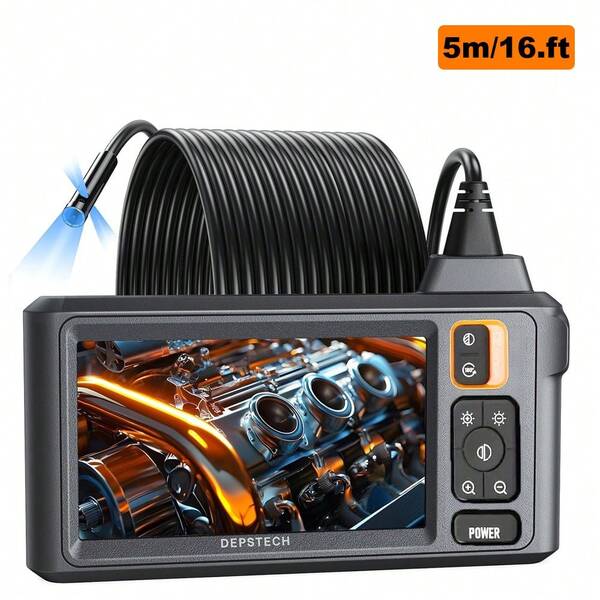 4.5" IPS Screen Endoscope Camera With Lights, 1080P Sewer Inspection Camera & Split Screen, 180° Rotation, IP67 Snake Cable, Gadget For Automotive Mechanical Repair
