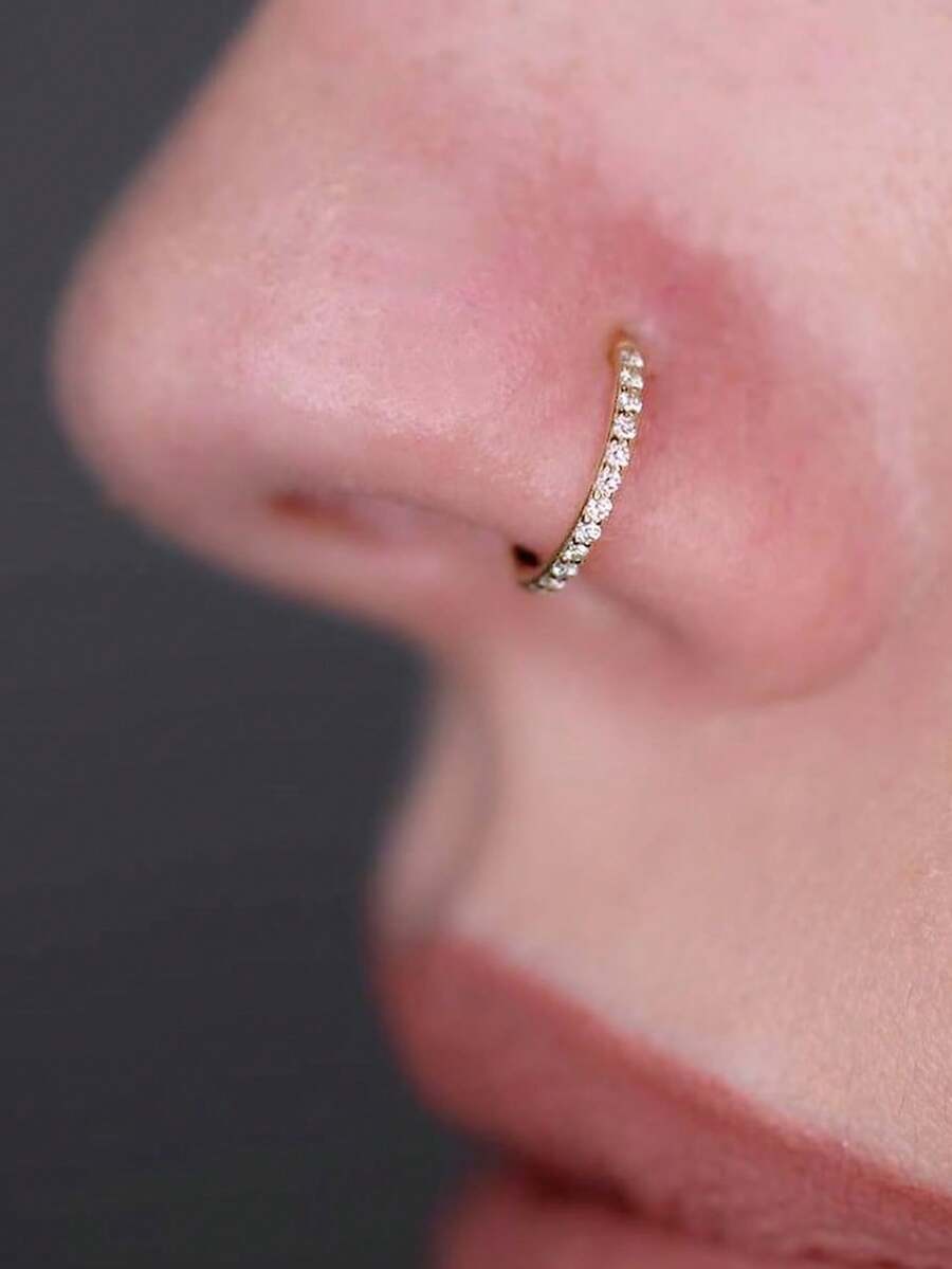 1pc Cubic Zirconia Decor Nose Ring For Women & Men 6mm 8mm 10mm - Yellow Gold - View 1