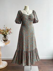 Rusttydustty 大码女式碎花休闲度假短袖/长袖连衣裙，波西米亚风格，适合海滩装扮、夏威夷音乐节和热带度假。 - 綠色 - 查看 3