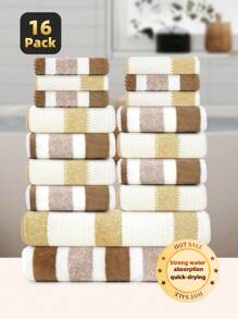 16pcs Towel Set | [6pcs Face Towels + 8pcs Hand Towels + 2pcs Bath Towels] | Fashionable Luxury Mixed Towel Set, Super Soft Coral Fleece Material, Highly Absorbent, Quick Dry, Non-Fading, Skin-Friendly, Unisex, Household, Daily Essential, Suitable For Bathroom, Kitchen, Home, Restroom, Swimming, Travel, Valentine's Day Gift, Etc. Sizes: 11.81x11.81inch/30x30cm, 13.78x29.53inch/35x75cm, 27.56x55.12inch/70x140cm Back To School For Beauty Salon Home Bathroom