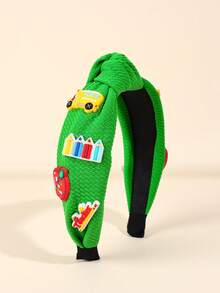 1/3 件女童开学宽发带，卡通学校/巴士/苹果/铅笔头带，开学第一天适用，女学生礼物，发饰（红色、黄色、绿色、蓝色）