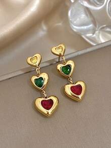 1 对女士心形吊坠耳环时尚彩色吊坠耳环不锈钢耳环派对日常珠宝生日礼物 - 彩色 - 查看 8