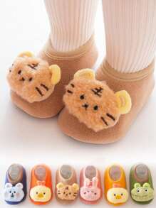 1 par de nuevos calcetines para bebé antideslizantes de diseño de tigre, conejo y pollito, para otoño/invierno, cómodos y transpirables para uso diario de infantes, con un diseño adorable y suave