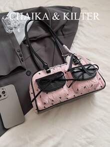 CHAIKA & KILTER 1 件撞色面料和 PU 皮革女士单肩包，时尚多口袋大容量波士顿保龄球包，带拉链开合，适合日常和户外使用（与吊坠一起出售）