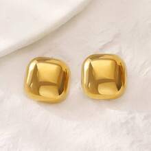 1 套简约个性化纯色几何吊坠不锈钢项链和不锈钢耳环，适合女性日常佩戴或时尚通勤的首饰套装 - 金黃色 - 查看 4