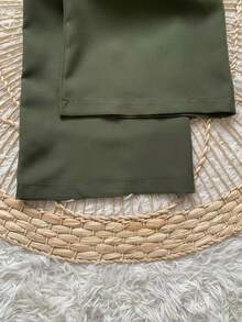 Conjunto Social Calça Pantalona Cintura alta bolsos Alfaiataria Colete Botões  Simples    elegante  Casual    Bolso  Zíper - Verde Escuro - Visão 7