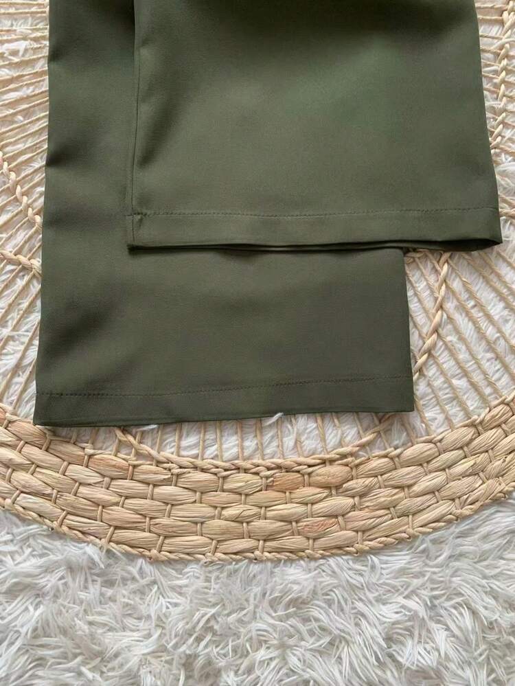 Conjunto Social Calça Pantalona Cintura alta bolsos Alfaiataria Colete Botões  Simples    elegante  Casual    Bolso  Zíper - Verde Escuro - Visão 7