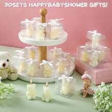 30 piezas Velas con forma de osito como obsequios para fiesta de baby shower, boda o revelación de sexo, en caja con 30 velas mini hechas a mano en color rosa claro - Blanco - Ver 4