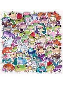 SCXXBSW 50 片可爱青蛙 PVC 贴纸 - 彩色贴花适用于笔记本电脑、手机壳、吉他、滑板等。 - 彩色 - 查看 2