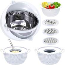 Juego de colador con bol - 4 en 1 - Colador para pasta - Colador de cocina - Coladores y coladores para arroz, limpiador de frutas, lavado de verduras, colador de fregadero, artículos esenciales de cocina - Blanco - Rojo y blanco - Ver 1