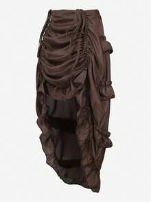 Women's Steampunk Skirt Ruffle High Low Outfits Medieval Renaissance Skirts Cosplay Elegant High Waist - màu nâu - Xem 2