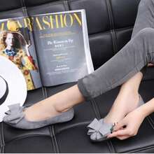 Zapatos individuales mujeres con puntas de primavera y otoño, lazos, suelas planas, zapatos de frijol, boca poco profunda y zapatos gruesos para perezosos - Gris - Ver 5