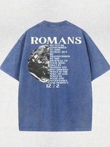 Earth Religious Cross With Retro Design Christian Jesus Printed Retro Washed T-Shirt, 230G, Retro Street Style. Simple And Versatile, Pure Cotton Is Of High Quality, Novel And Fashionable, And It Is A Must-Have Fashion T-Shirt For Spring And Summer. - Xanh đậm - Xem 2