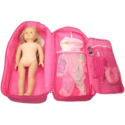 1pc Pink Doll Storage Bag, Suitable For Storing 12-18 Inch Reborn Baby Doll Clothes, Shoes, Accessories, Portable Carrying Backpack For Children
