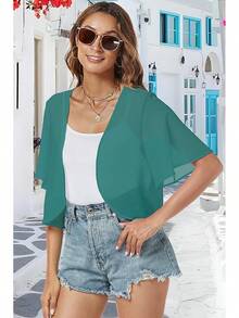 Women Shrug Chiffon Cardigans Open Front Short Sleeve Bolero Evening Dressy - Xanh lam Xanh lục - Xem 3