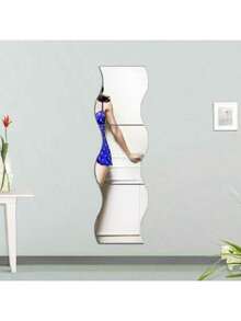 6 Simple Wave Acrylic Mirror Stickers, Size 4.72 Inches * 3.54 Inches For Wall Decoration They Are Self-Adhesive Mirror Stickers, Combined DIY Mirror Wall Stickers 3D Three-Dimensional Home Decoration Creative Self-Adhesive Trays, Suitable For Decorating The Center Of The Table Or Weddings Room Decor Wall Mirror Mirror For Room Bathroom Decor Living Room Decor - Multicolor - View 4