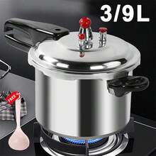 3/9 Litre Home Dual Handle Aluminum Pressure Cooker Kitchen Catering Cookware UK - Silver - View 1