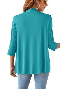 Lightweight Summer 3/4 Sleeve Cardigan Women Casual Draped Tie Front Cardigans Fall Shrugs High Low Hem - B03-棕花黑-3/4袖 - 查看 7