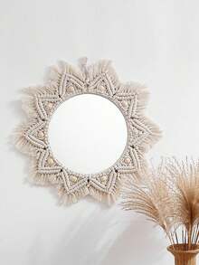 1个超大波西米亚风手工流苏壁镜，编织挂镜，客厅卧室墙面装饰，高品质墙面装饰品，适合作为感恩节、圣诞节、万圣节礼物，也适合卧室装饰，是馈赠亲朋好友的理想之选。 - 米色 - 查看 10