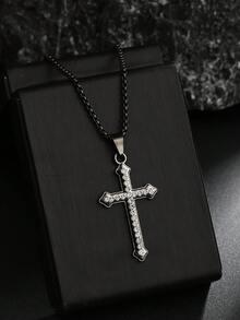 1pc Fashionable Minimalist Personalized Rhinestone Stainless Steel Cross Necklace, Wholesale Cross-Border High-End Long Black Sweater Chain, Fully Rhinestone Cross Pendant Necklace, European And American Hip Hop Charms Pendant, Household Holiday Birthday Gift For Men Daily Wear - New Diamond Cross Necklace - View 7