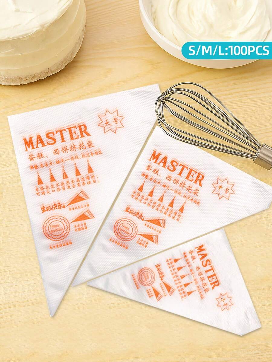 100 个重型一次性塑料裱花袋，加厚糕点袋 - 耐用、防滑，适用于蛋糕装饰、烘焙、糖霜和厨房工具、家庭和专业面包师烘焙用品、蛋糕装饰必需品 - 橘色 - 查看 1