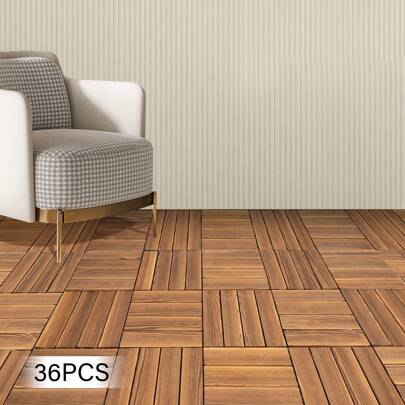 36pcs Wooden Patio Tiles Interlocking Flooring Deck Tile 12x12'' Wood Plastic Composite Patio Deck Tiles Water Resistant For Indoor Outdoor