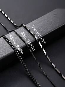 3pcs/Set Men's Stainless Steel Chain Necklace Set, Collarbones Chain, Stainless Steel Twist Rope, Casual Wear Accessories For Men - Black - View 4