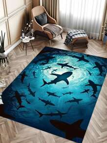 1pc Shark Outline Carpet, Indoor Rug Suitable For Bedroom, Living Room, Patio, Garden, Home Decor, Decorative Carpet, Bedroom Decor, Small Rug, Carpet, Home Decor, Living Room Carpet, Living Room Small Rug, Bedroom Rug, Living Room Home Decor, Outdoor Rug, Washable Carpet Back To School Halloween Decor Entryway Decor Bathroom Kitchen Decor
