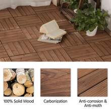 12 X 12'' Patio Deck Tiles Interlocking Wood Floor Tiles Indoor & Outdoor For Patio Garden Deck Poolside Pack Of 11 Tiles Brown - 巧克力棕 - 查看 9