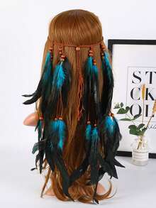 1 件女士跨境多色长羽毛头带，波西米亚复古风格别致发饰，适合万圣节日常使用