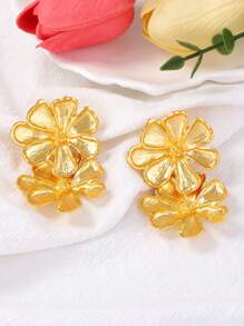 1 par de pendientes de gota con flor de aleación de moda para mujeres, pendientes de diseño de lujo de estilo personal creativo