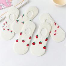 5/10 paires de chaussettes fines pour femmes au printemps et en été, chaussettes invisibles avec motifs de fruits de dessins animés, chaussettes basses blanches de type bateau, chaussettes à bouche peu profonde, chaussettes fines d'été à bouche peu profonde et invisibles de type bateau, chaussettes courtes
