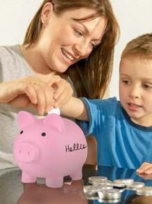 1pc Custom Name Piggy Bank For Kids/Boys/Girls , Personalized Kids Piggy Bank, Customized Unbreakable Piggy Bank, Customizable Plastic Money Bank, 3 Sizes, Pink/Blue/Gold