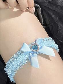 Lace Elegant Wedding Garter With Rhinestone Heart Decoration And Bow Bridal Garter Belt, Wedding Decoration Set– Bridal Leg Accessory For Wedding Season- Bridal Shower - Bride To Be - Bachelorette Party - Bridesmaid Gift - Multicolor - View 9