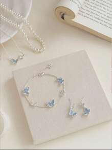 1/2/5/6pcs Set Unique Design Elegant Asymmetrical Quartz Butterfly & Faux Pearl Necklace, Bracelet, Earrings, Ring Jewelry Set, Best Gift For Girlfriend/Friends