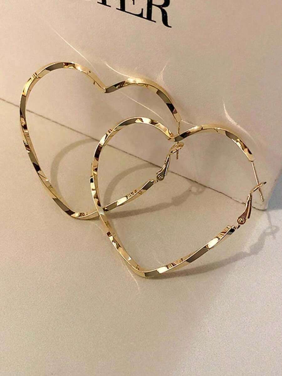 Pair Fashion Heart Shaped Twist Design Earrings, Elegant Casual Style For Women Valentines,Mom,Mother,Mother's Day,Gift - 金子 - 查看 1