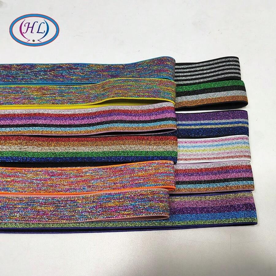 HL 5 قطع/عبوة عصابة مطاطية ذات خطوط ذهبية، حزمة مجموعة من عرض 2.2 سم - 2.5 سم / 0.87 بوصة - 0.98 بوصة، تزيين جينز، إكسسوار خياطة