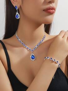 1 Pair Of Earrings + 1 Necklace + 1 Bracelet Elegant Jewelry Set Silver Plated Inlaid Rhinestone Multi Colors For U To Choose Match Daily Outfits