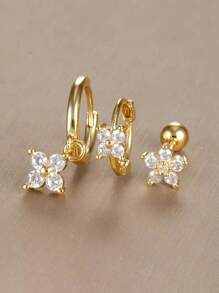 3 szt. zestaw kolczyków z cyrkonii ze stali nierdzewnej dla kobiet, 18-karatowe złoto, hipoalergiczne kolczyki do uszu, kolczyki do chrząstki, biżuteria do codziennego użytku